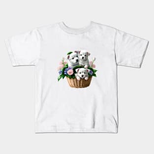 Three Puppies in a Basket Kids T-Shirt